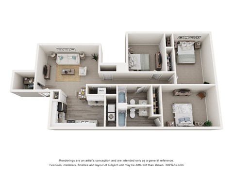Floor plan for 3 beds, 1.5 baths, 1244 sqft